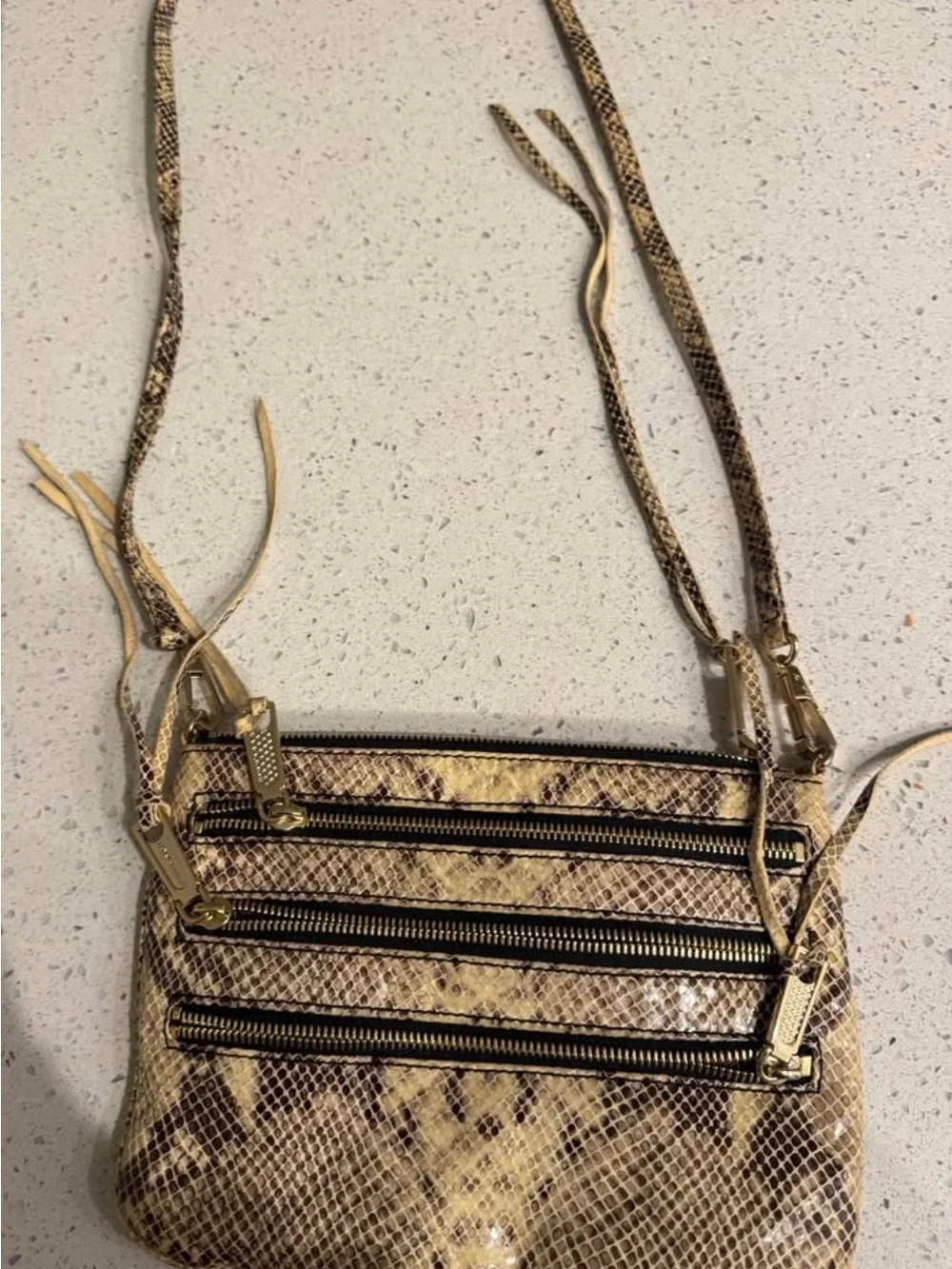 Rebecca Minkoff Mini 5 Zip Python Crossbody Bag Tassel Snakeskin